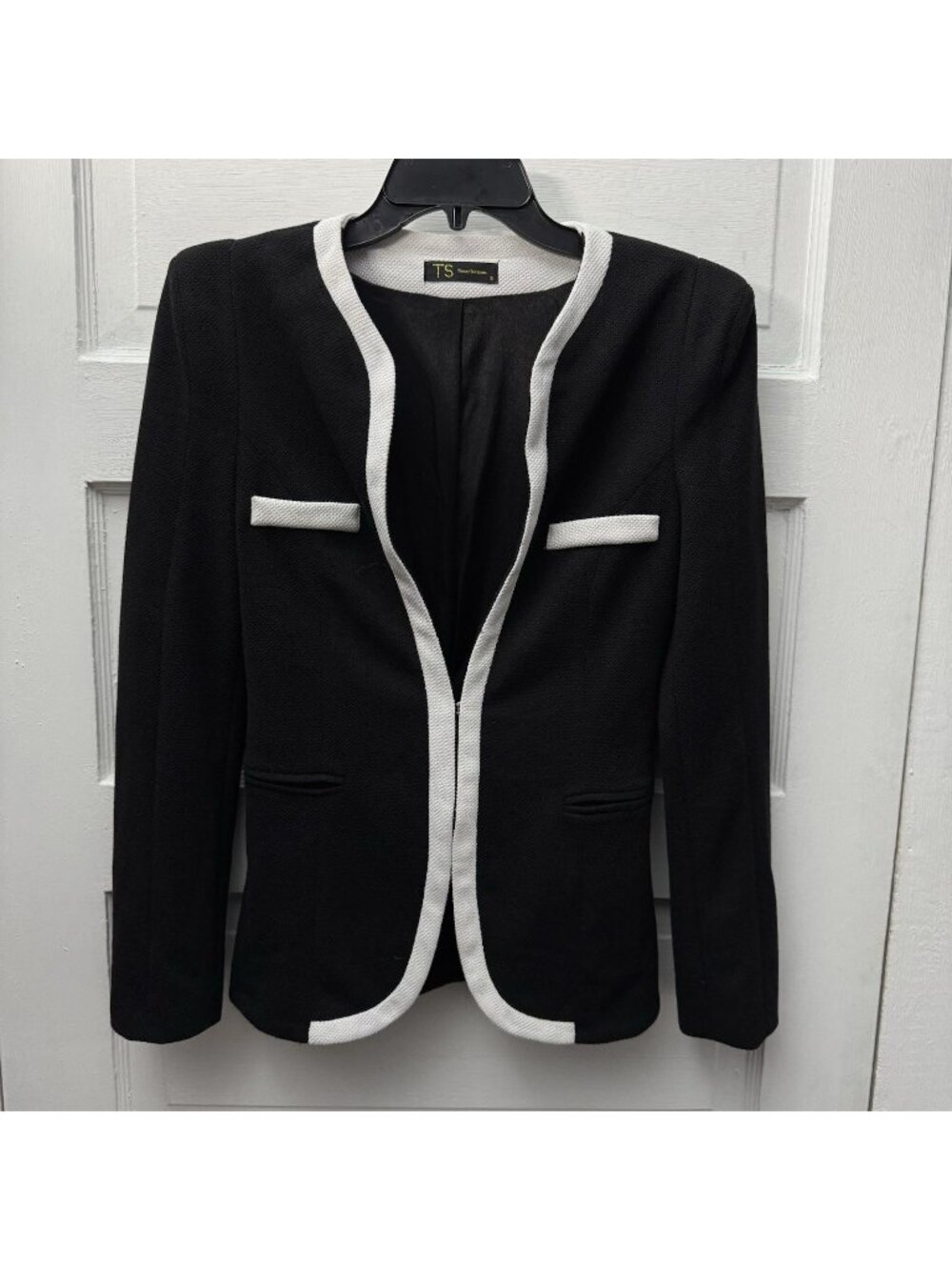 TS Three Seasons Black White Trim Open Front Career Blazer Jacket Women’s S
